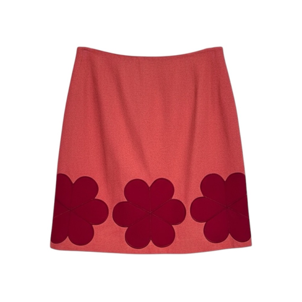 Boden Skirt Women’s Size 4 Coral Pink Wool‎ Floral Appliqué A-Line